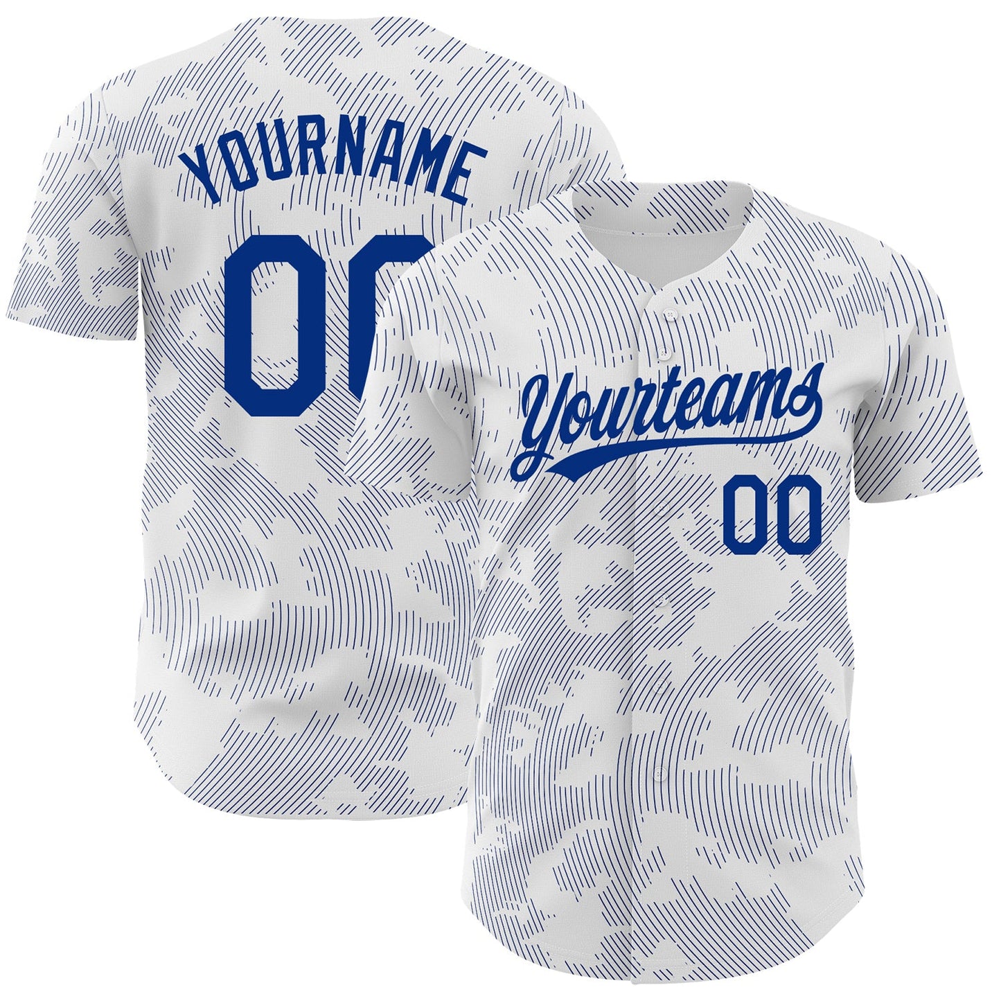 Custom White Royal 3D Pattern Design Curve Lines Authentic Baseball Jersey - Main View