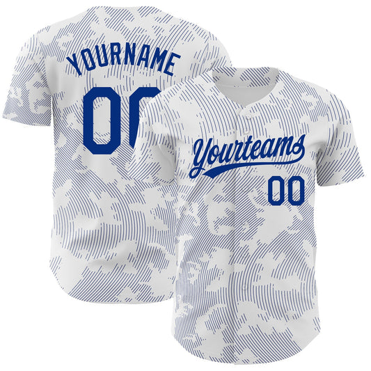 Custom White Royal 3D Pattern Design Curve Lines Authentic Baseball Jersey - Main View