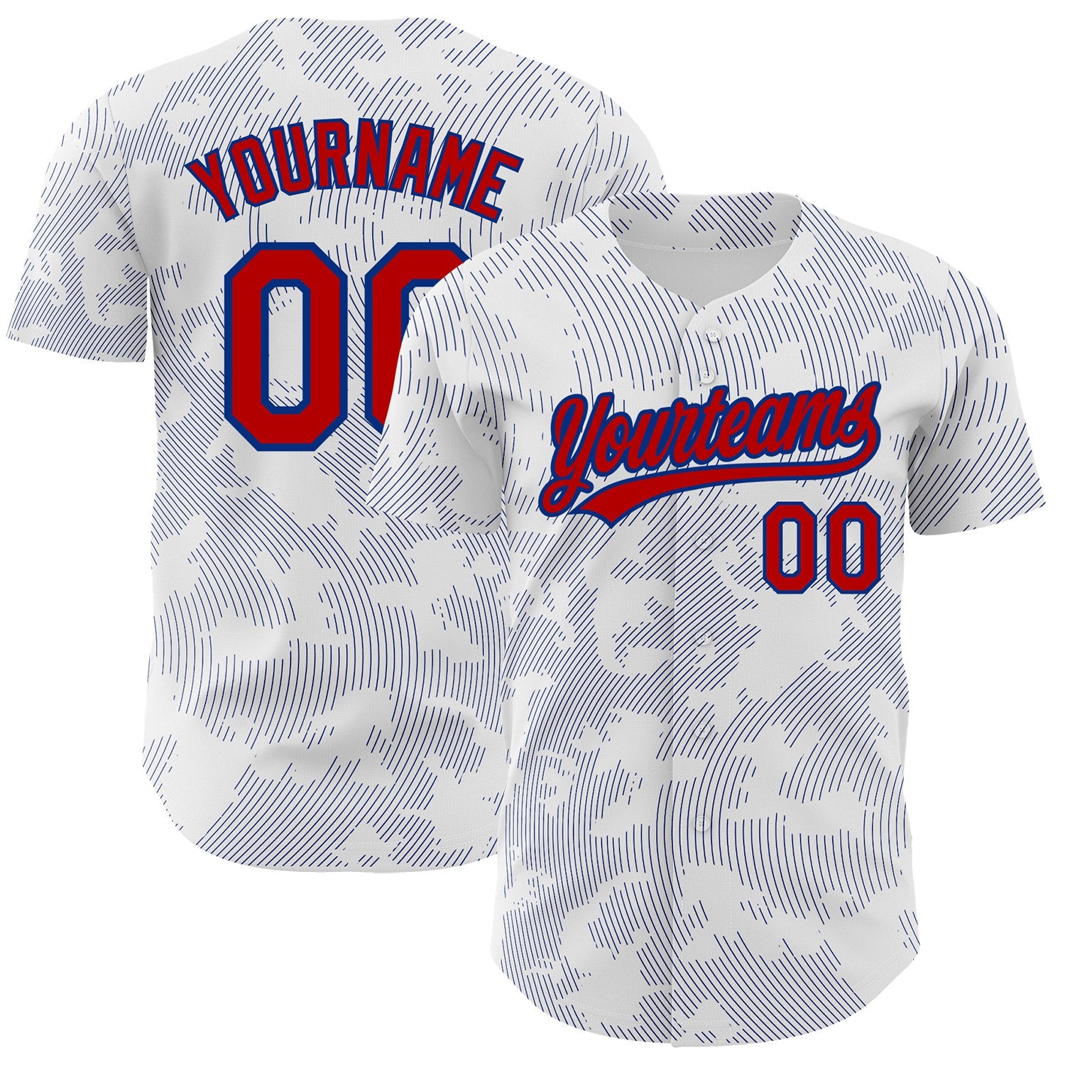 Custom White Red-Royal 3D Pattern Design Curve Lines Authentic Baseball Jersey - Main View