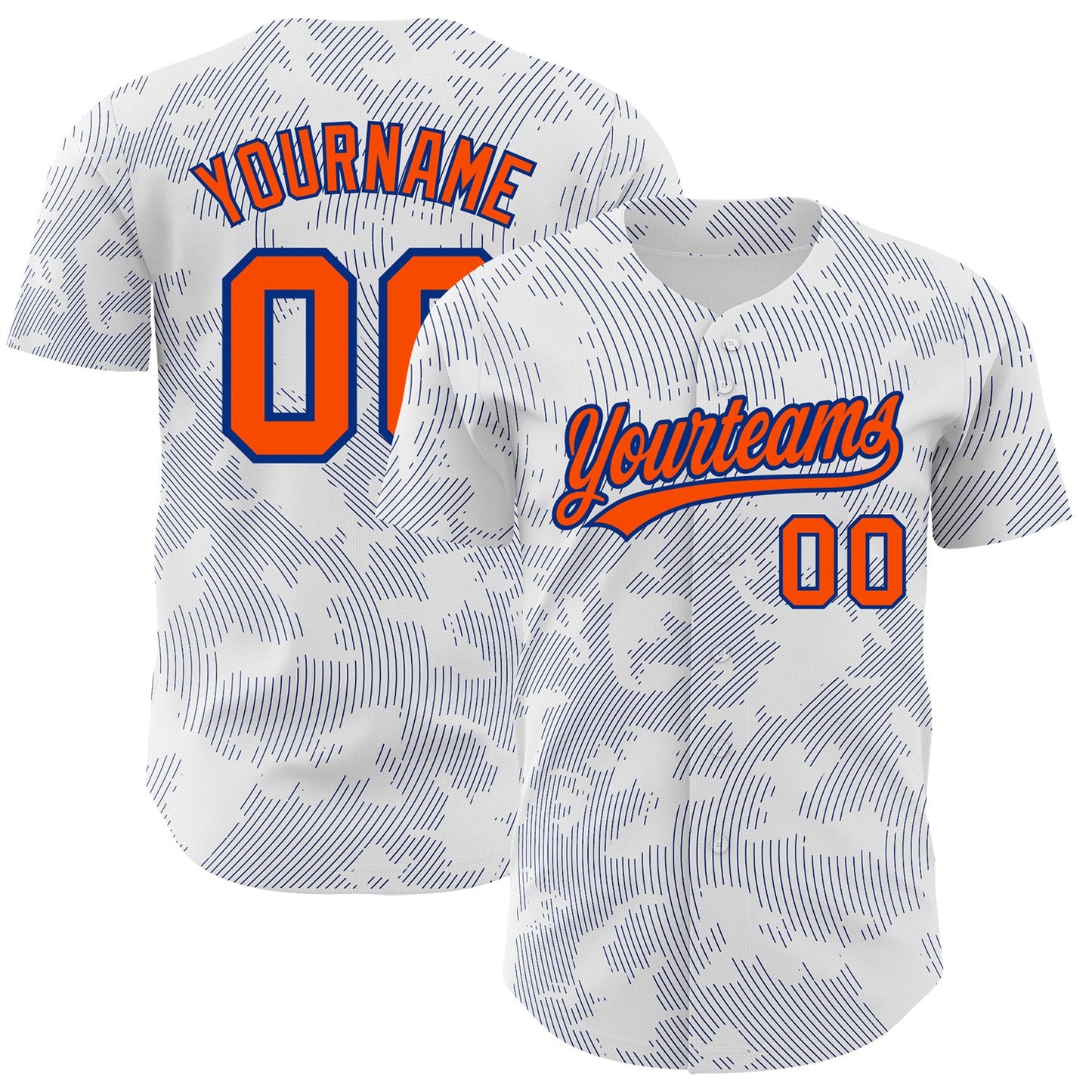 Custom White Orange-Royal 3D Pattern Design Curve Lines Authentic Baseball Jersey - Main View