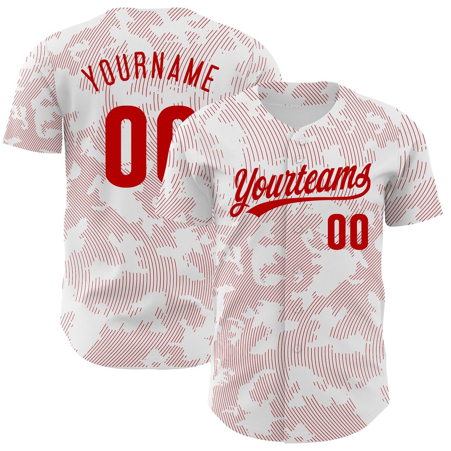 Custom White Red 3D Pattern Design Curve Lines Authentic Baseball Jersey - Main View
