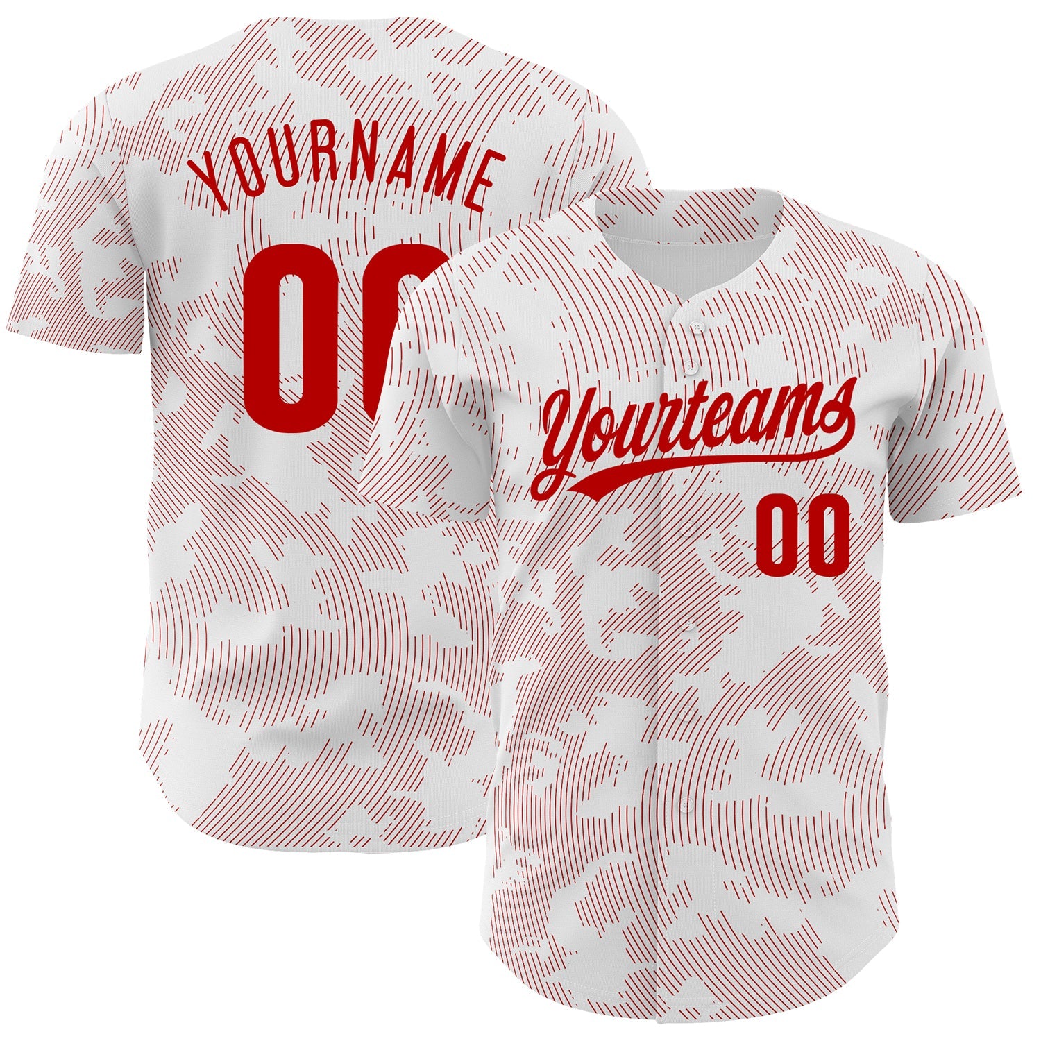 Custom White Red 3D Pattern Design Curve Lines Authentic Baseball Jersey - Main View