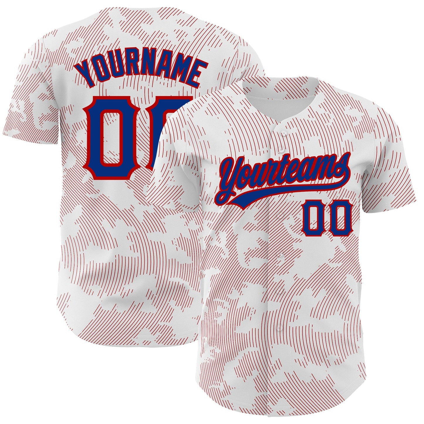 Custom White Royal-Red 3D Pattern Design Curve Lines Authentic Baseball Jersey - Main View