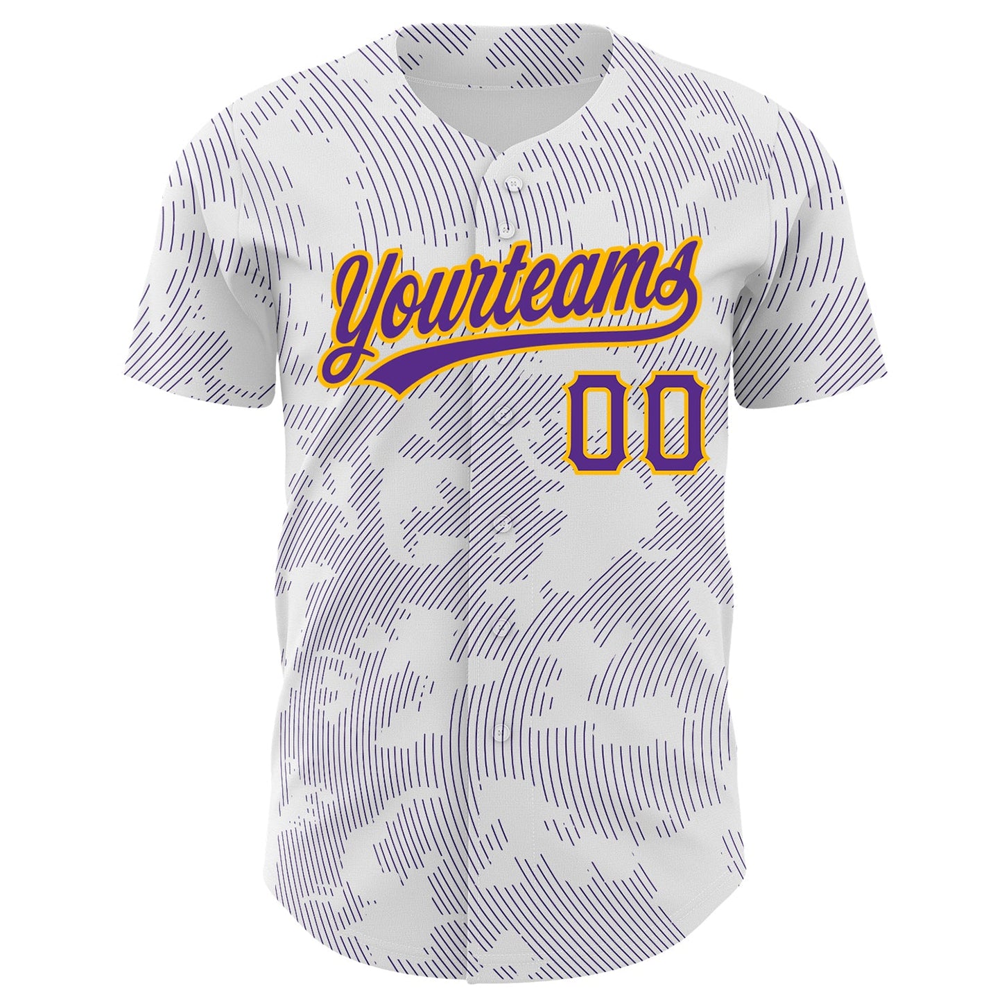Custom White Purple-Gold 3D Pattern Design Curve Lines Authentic Baseball Jersey view 2