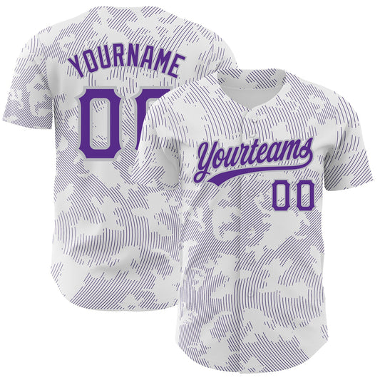 Custom White Purple-Gray 3D Pattern Design Curve Lines Authentic Baseball Jersey - Main View