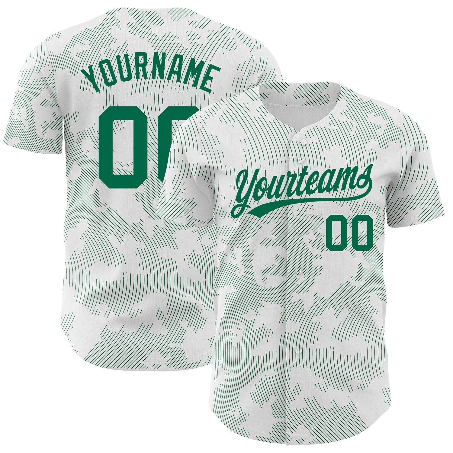 Custom White Kelly Green 3D Pattern Design Curve Lines Authentic Baseball Jersey - Main View