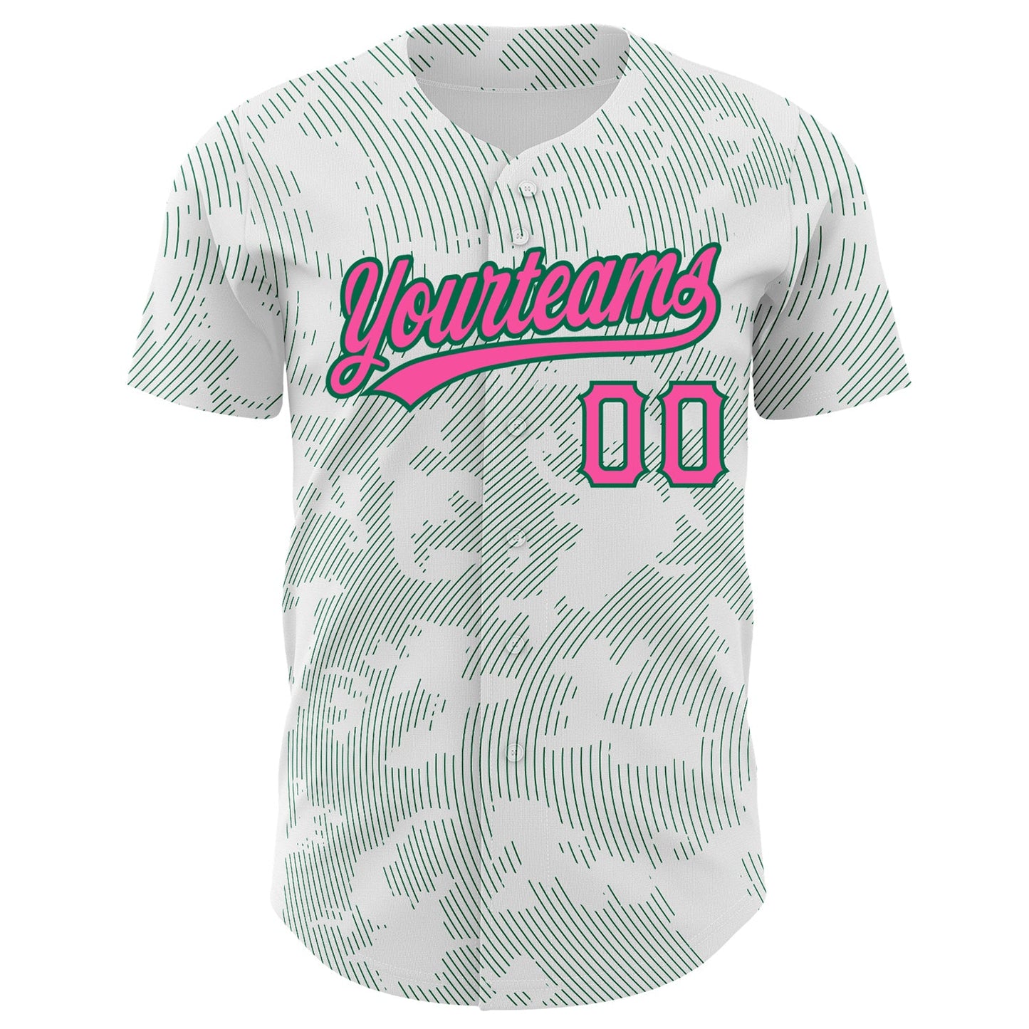 Custom White Pink-Kelly Green 3D Pattern Design Curve Lines Authentic Baseball Jersey view 2