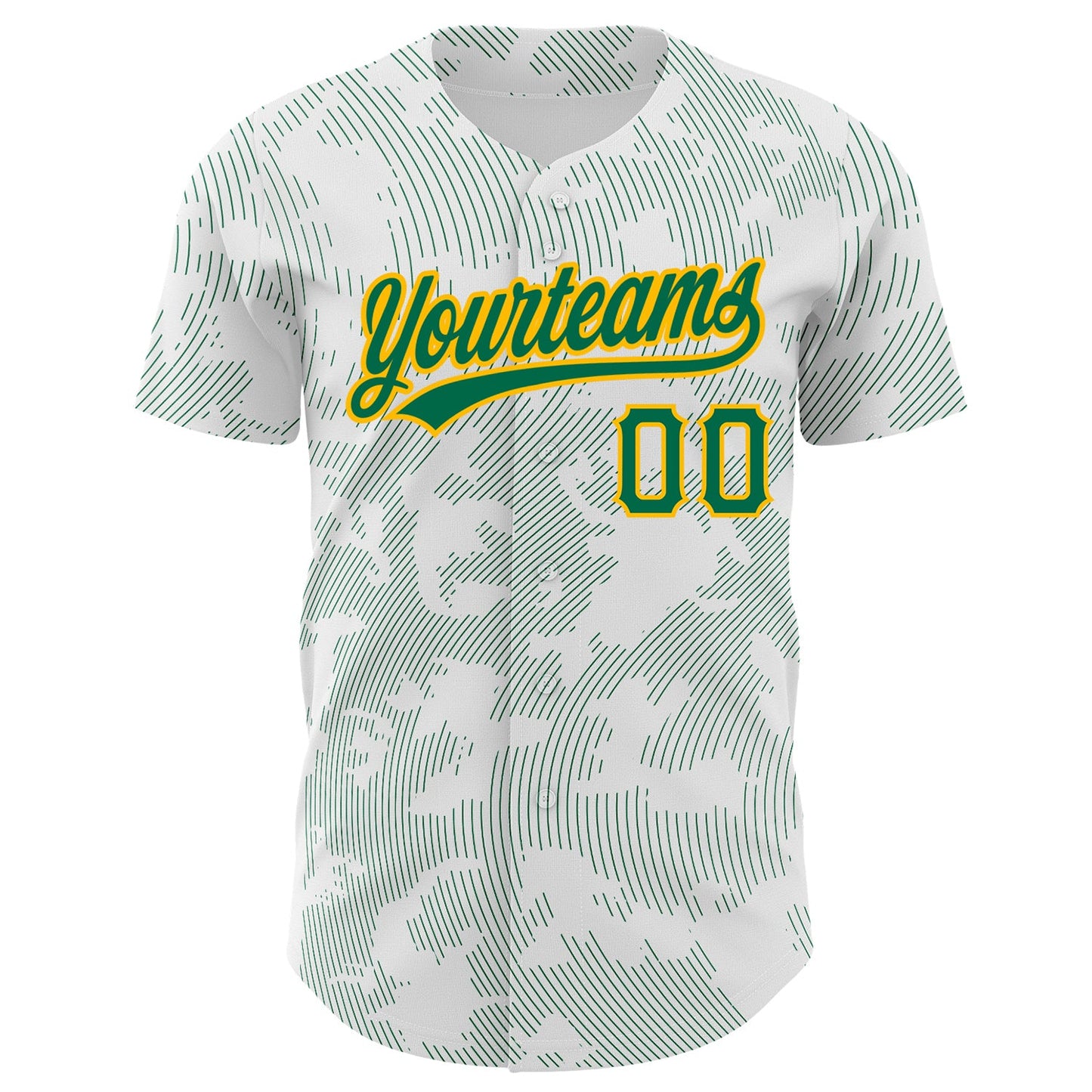 Custom White Kelly Green-Gold 3D Pattern Design Curve Lines Authentic Baseball Jersey view 2