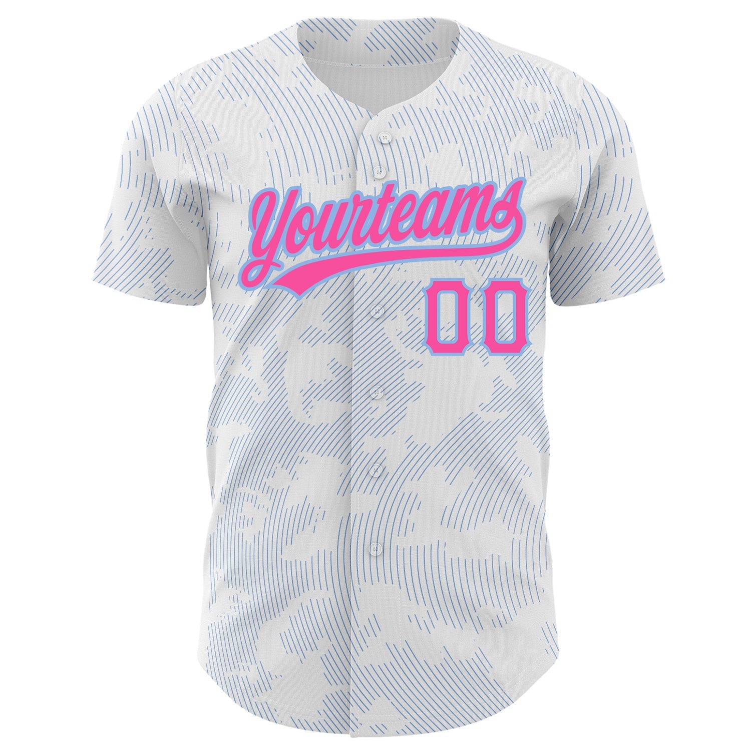 Custom White Pink-Light Blue 3D Pattern Design Curve Lines Authentic Baseball Jersey view 2