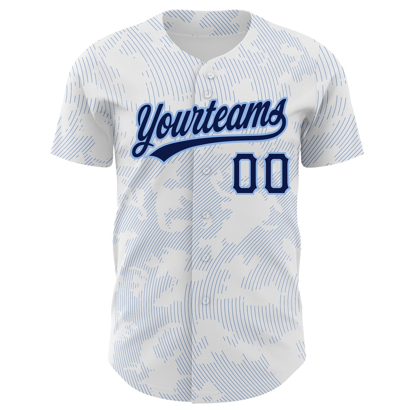 Custom White Navy-Light Blue 3D Pattern Design Curve Lines Authentic Baseball Jersey view 2