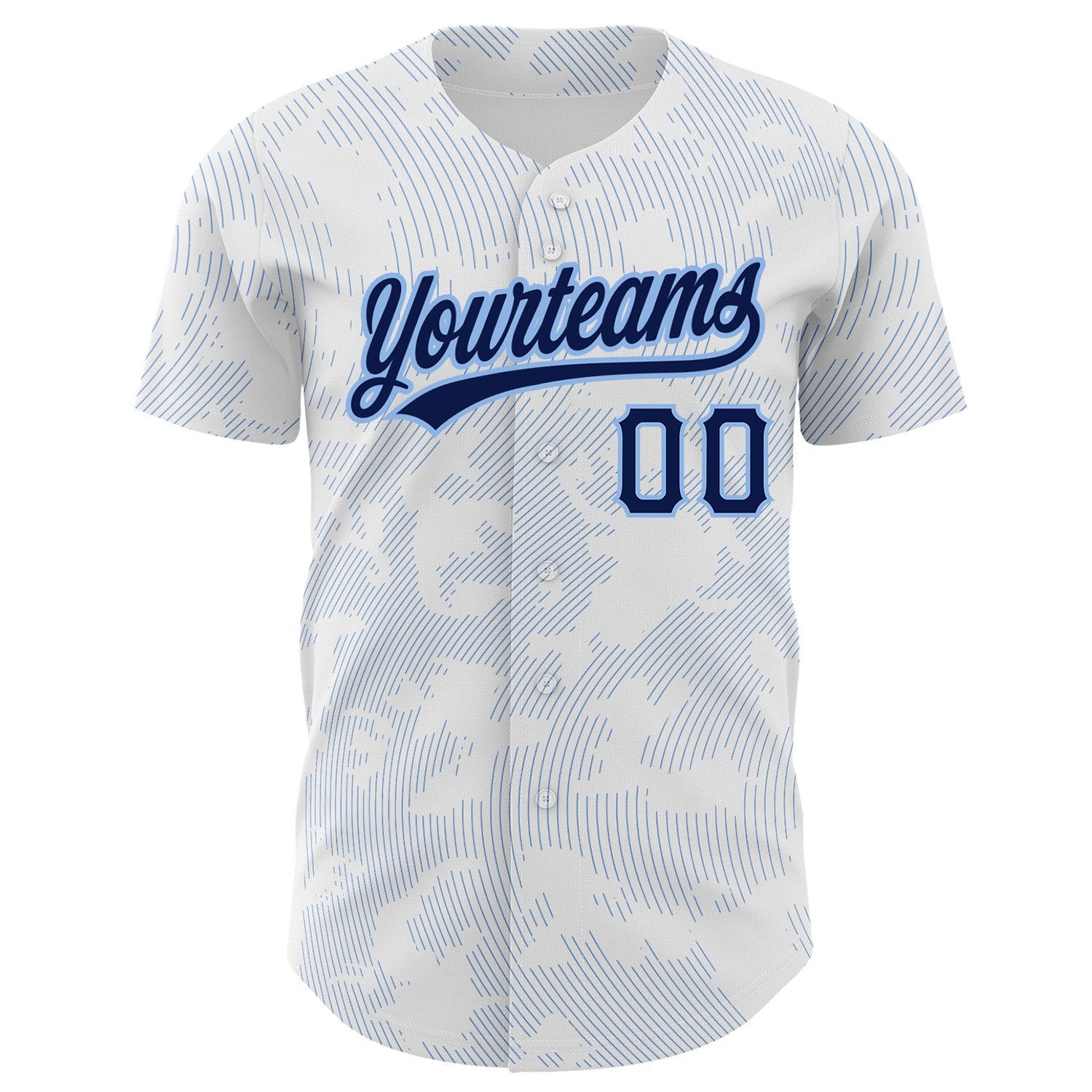 Custom White Navy-Light Blue 3D Pattern Design Curve Lines Authentic Baseball Jersey view 2