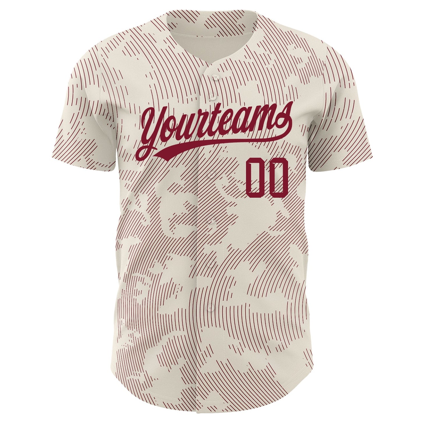 Custom Cream Crimson 3D Pattern Design Curve Lines Authentic Baseball Jersey view 2
