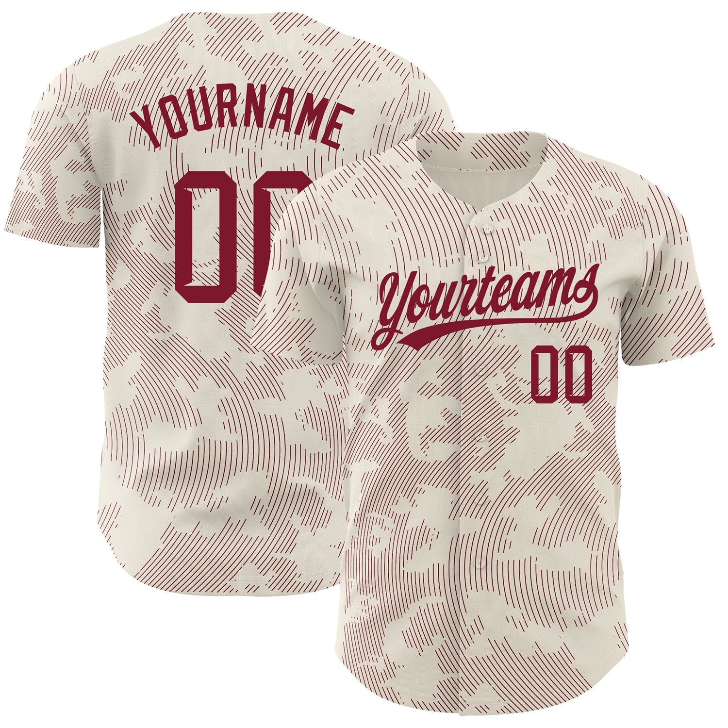 Custom Cream Crimson 3D Pattern Design Curve Lines Authentic Baseball Jersey - Main View