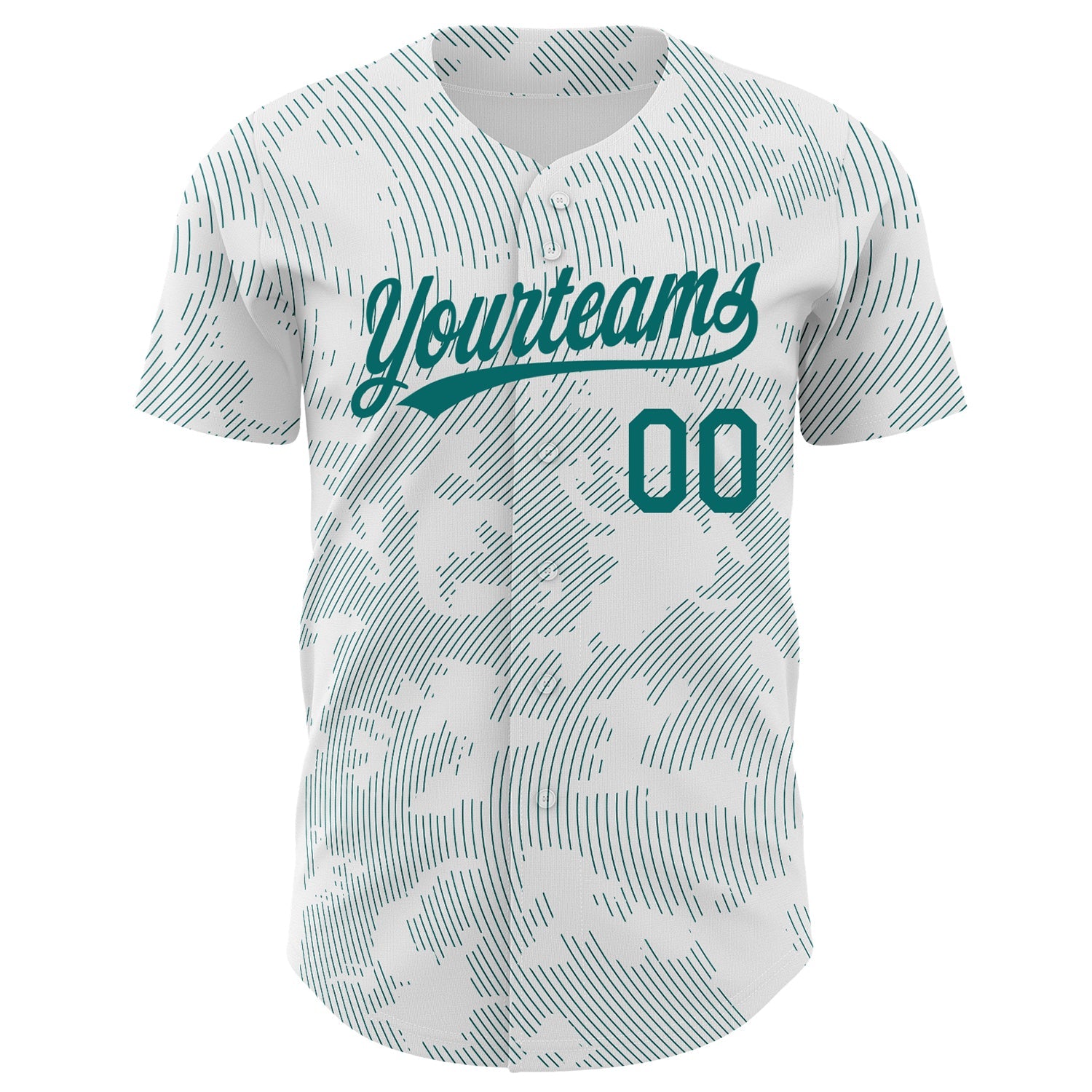 Custom White Teal 3D Pattern Design Curve Lines Authentic Baseball Jersey view 2