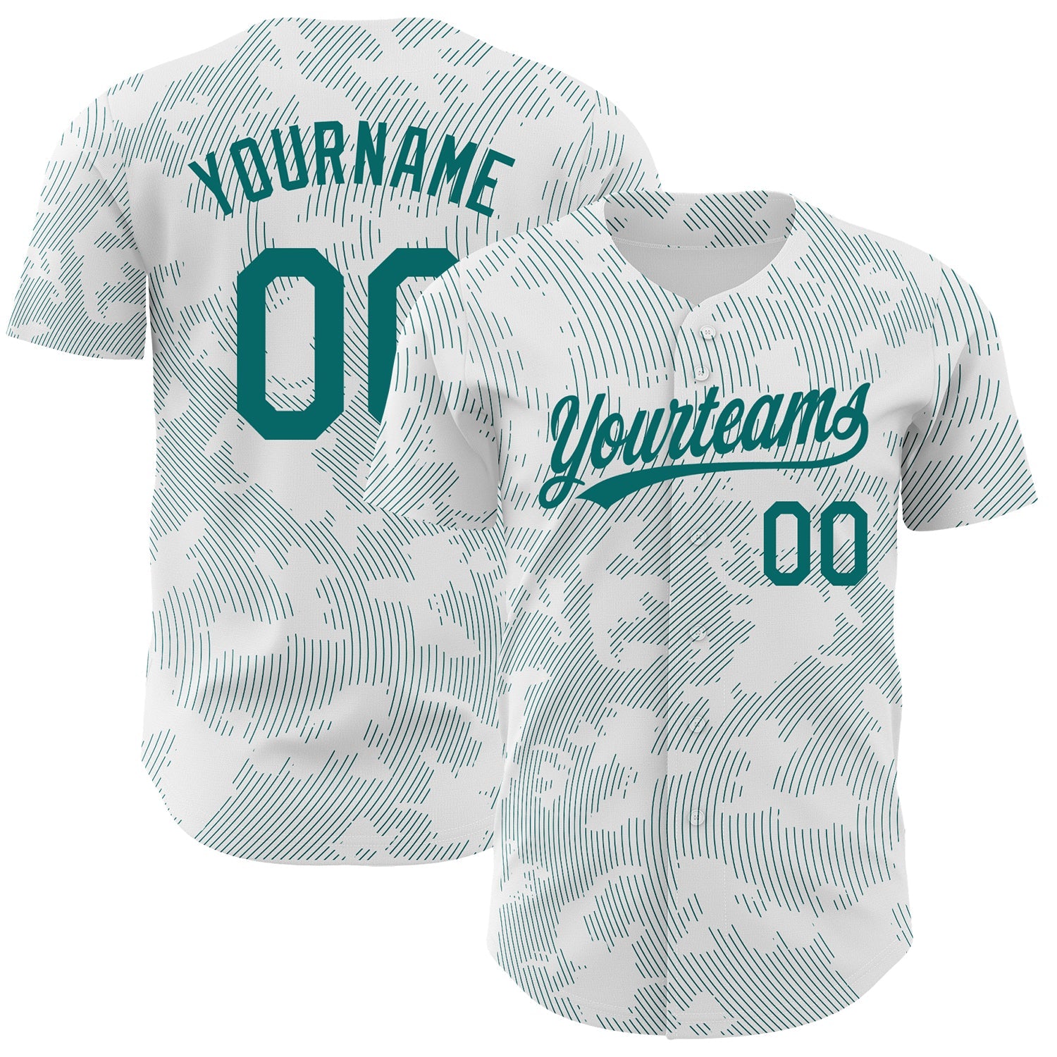 Custom White Teal 3D Pattern Design Curve Lines Authentic Baseball Jersey - Main View