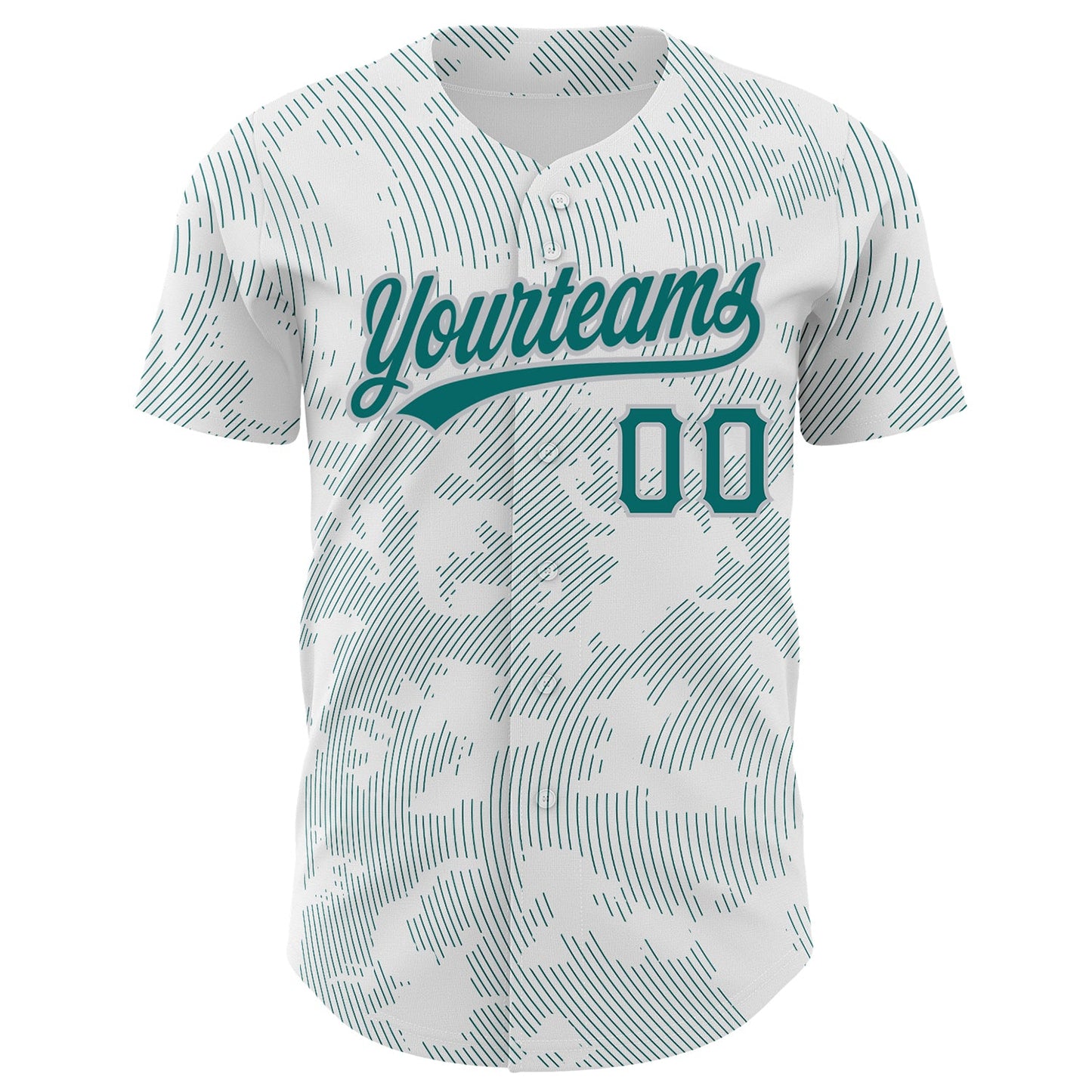 Custom White Teal-Gray 3D Pattern Design Curve Lines Authentic Baseball Jersey view 2