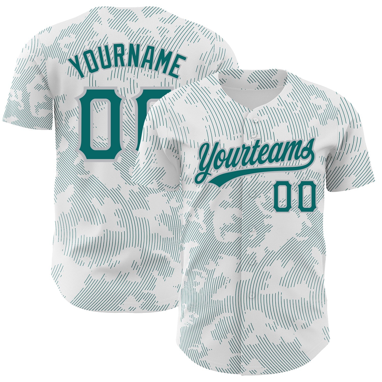 Custom White Teal-Gray 3D Pattern Design Curve Lines Authentic Baseball Jersey - Main View