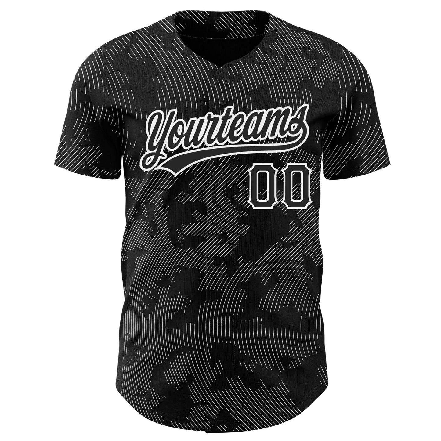 Custom Black White 3D Pattern Design Curve Lines Authentic Baseball Jersey view 2