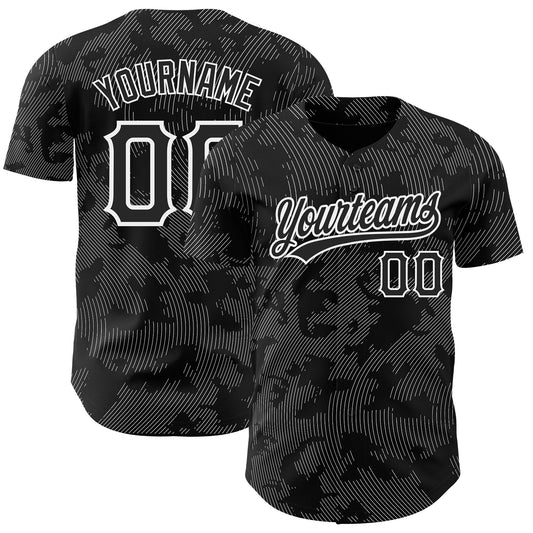 Custom Black White 3D Pattern Design Curve Lines Authentic Baseball Jersey - Main View
