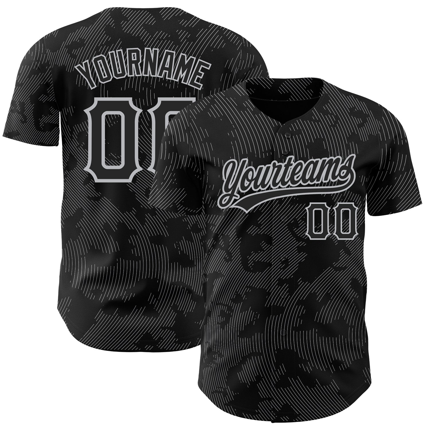 Custom Black Gray 3D Pattern Design Curve Lines Authentic Baseball Jersey - Main View