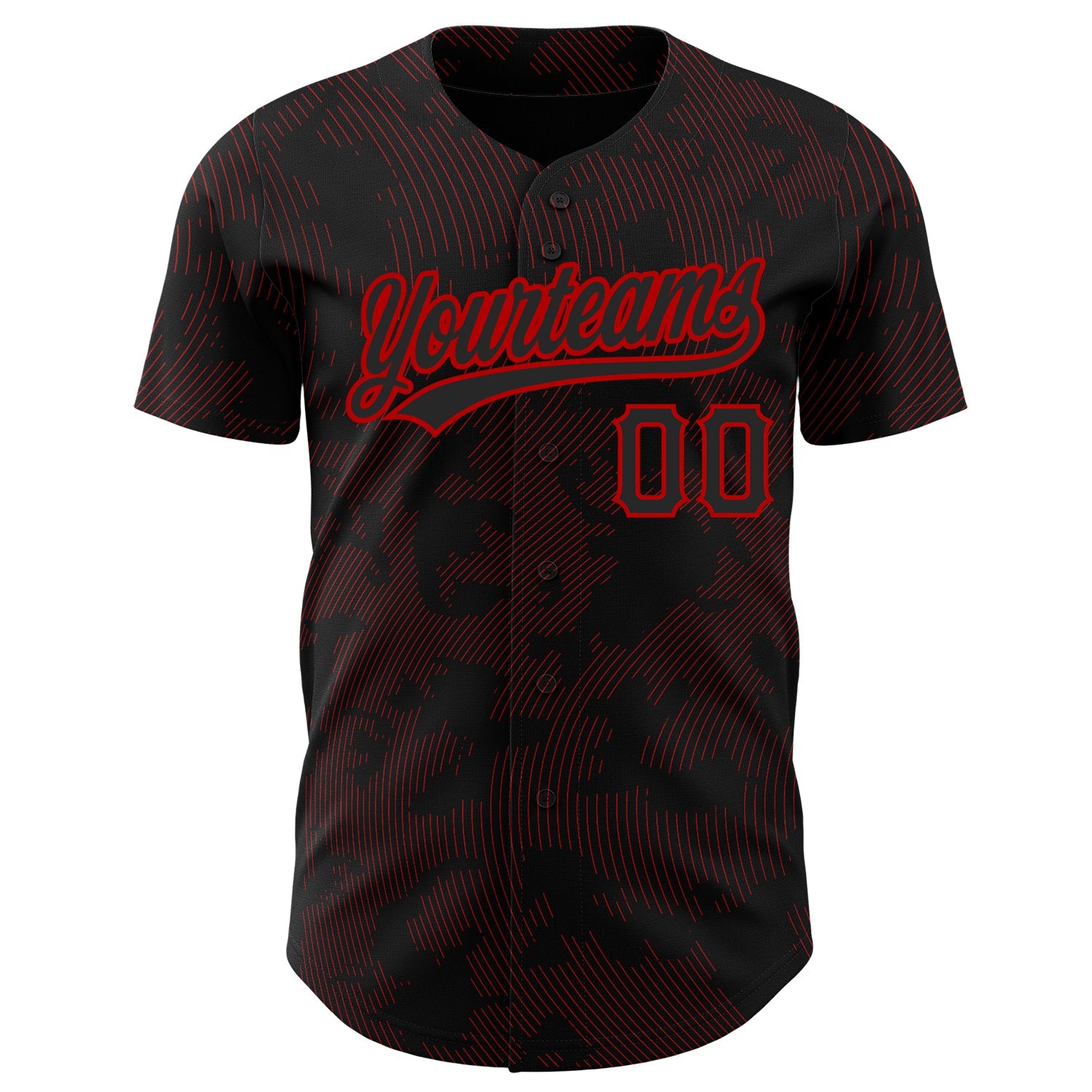 Custom Black Red 3D Pattern Design Curve Lines Authentic Baseball Jersey view 2