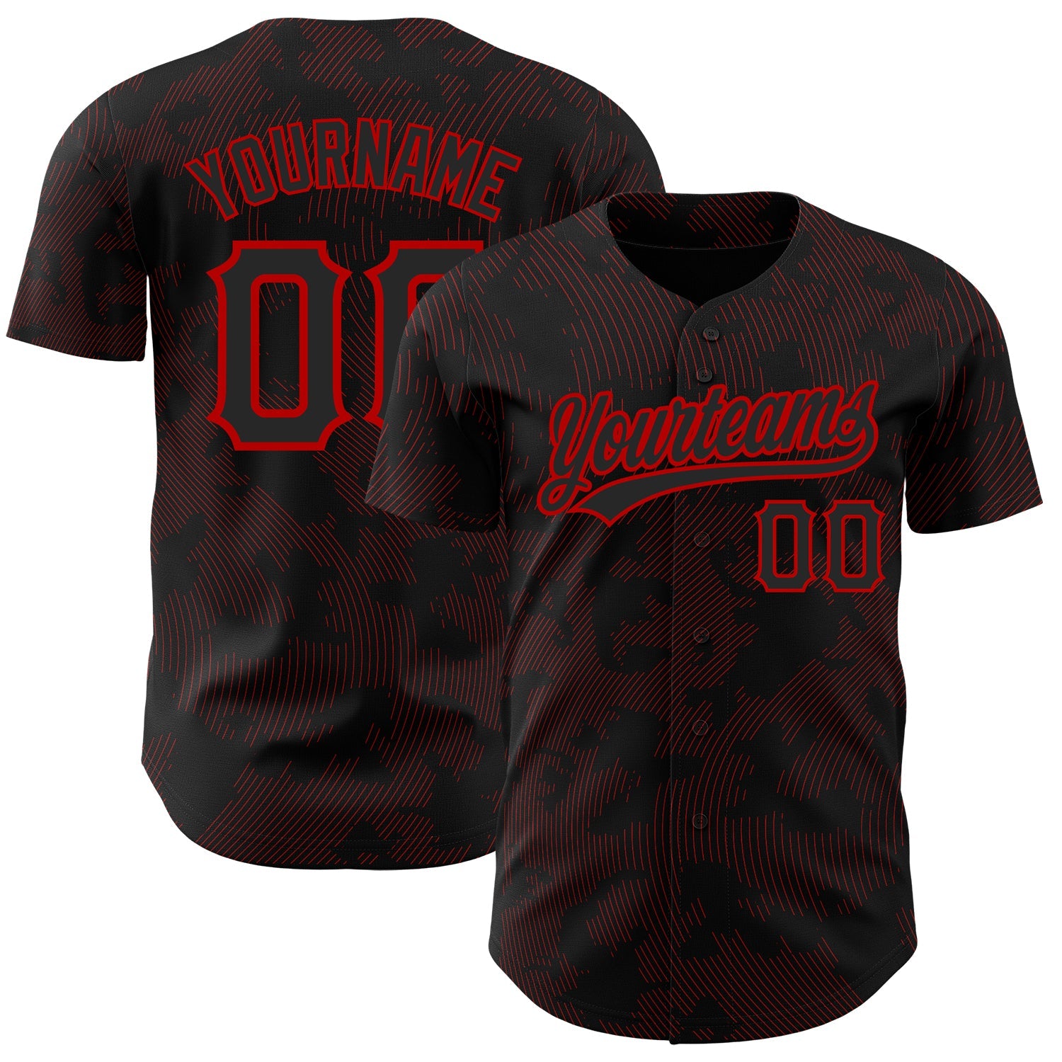 Custom Black Red 3D Pattern Design Curve Lines Authentic Baseball Jersey - Main View