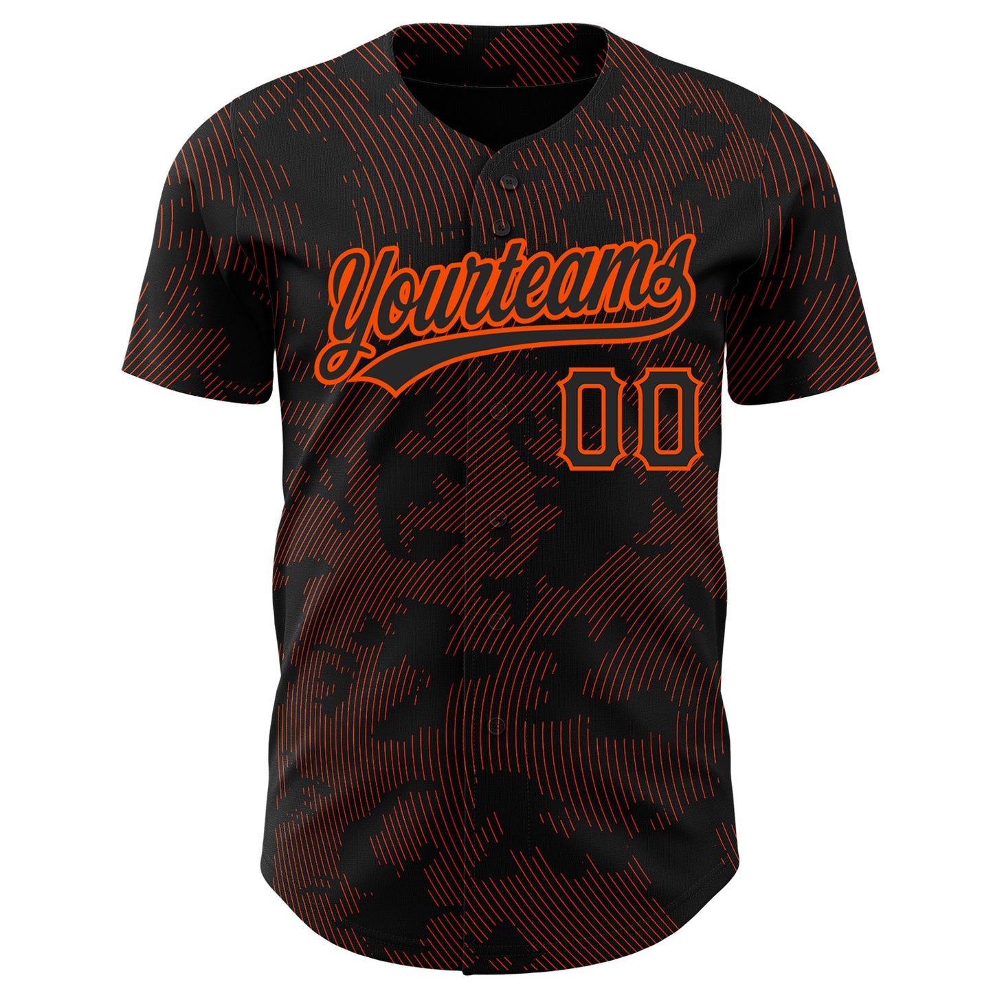 Custom Black Orange 3D Pattern Design Curve Lines Authentic Baseball Jersey view 2
