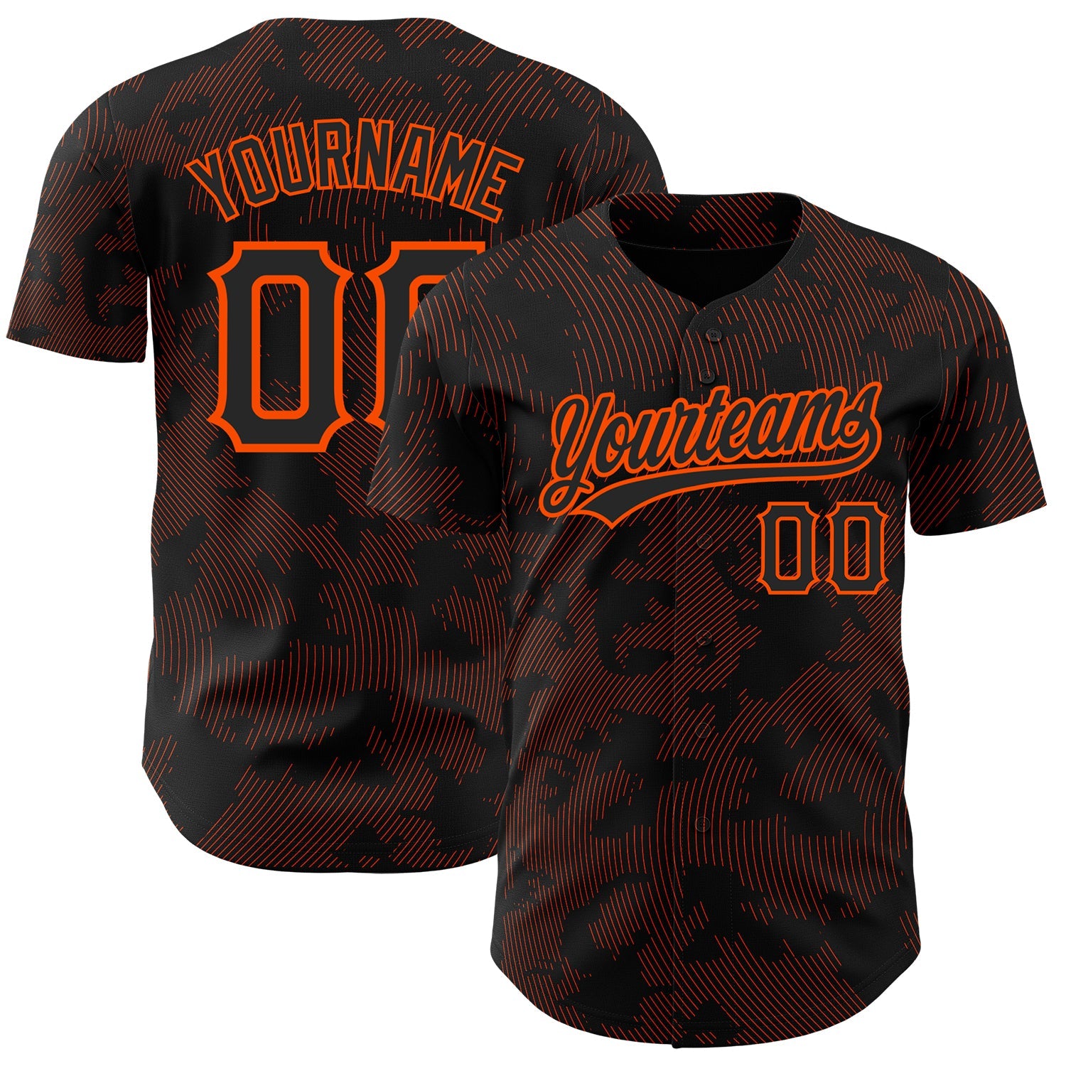 Custom Black Orange 3D Pattern Design Curve Lines Authentic Baseball Jersey - Main View