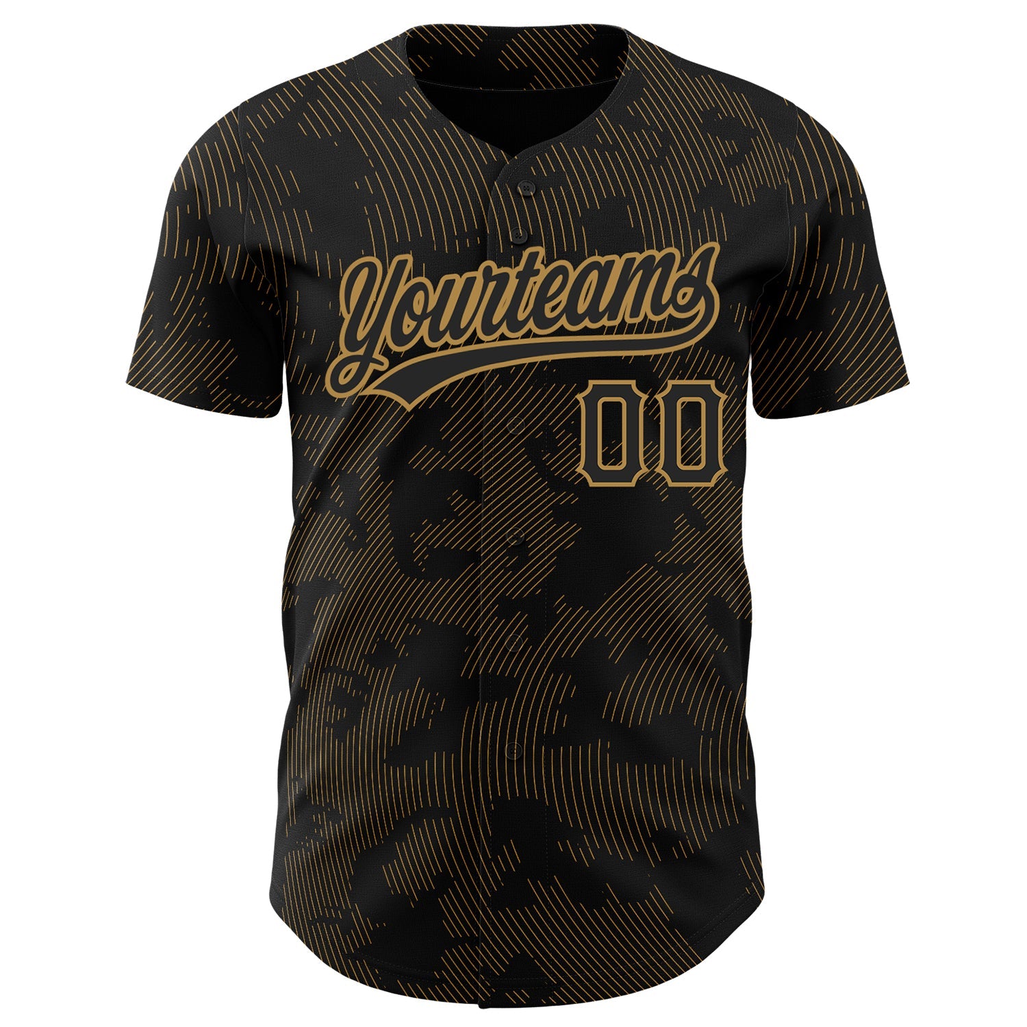 Custom Black Old Gold 3D Pattern Design Curve Lines Authentic Baseball Jersey view 2