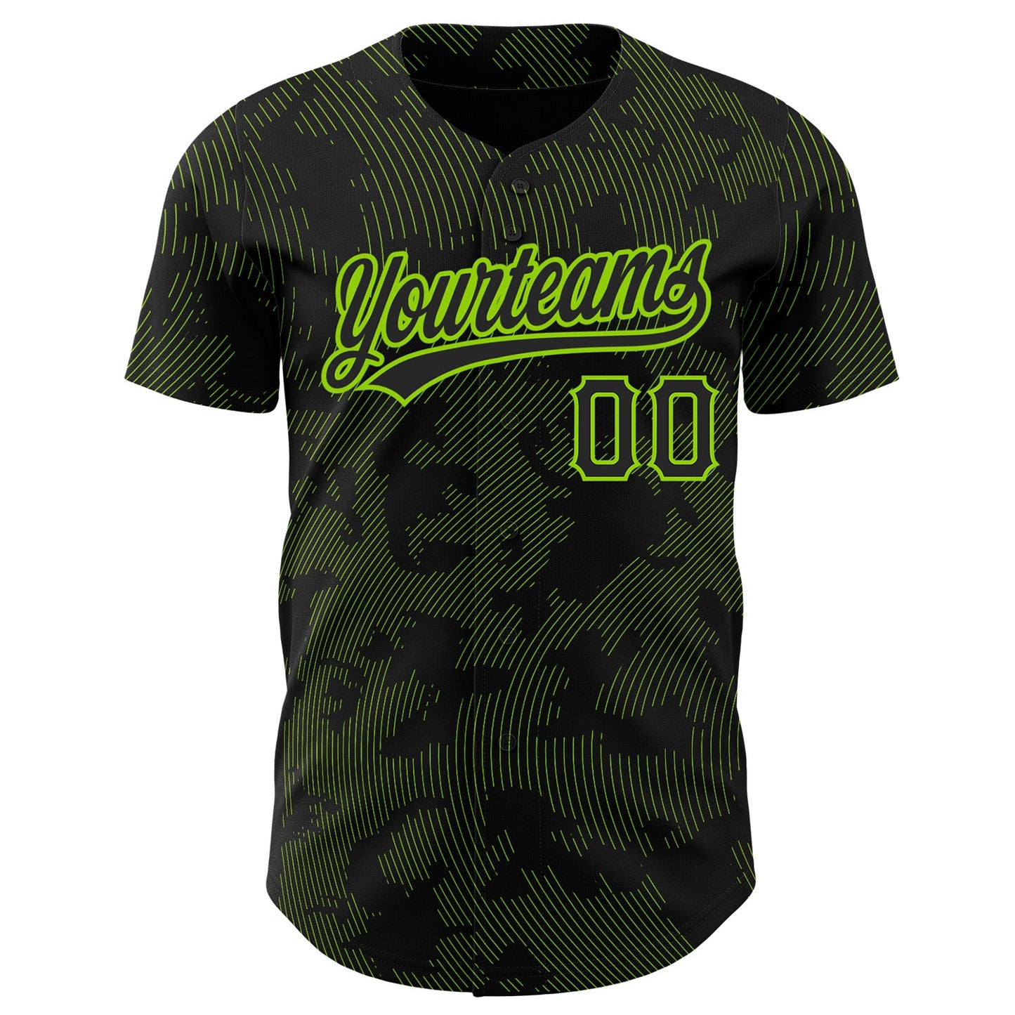 Custom Black Neon Green 3D Pattern Design Curve Lines Authentic Baseball Jersey view 2