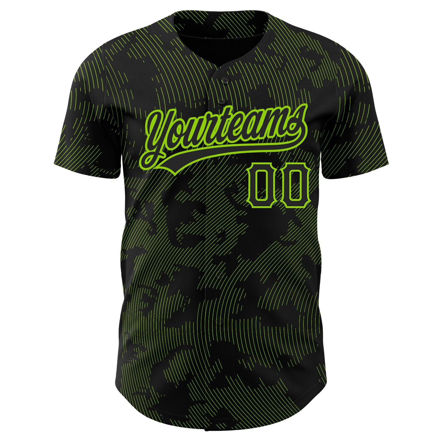 Custom Black Neon Green 3D Pattern Design Curve Lines Authentic Baseball Jersey view 2