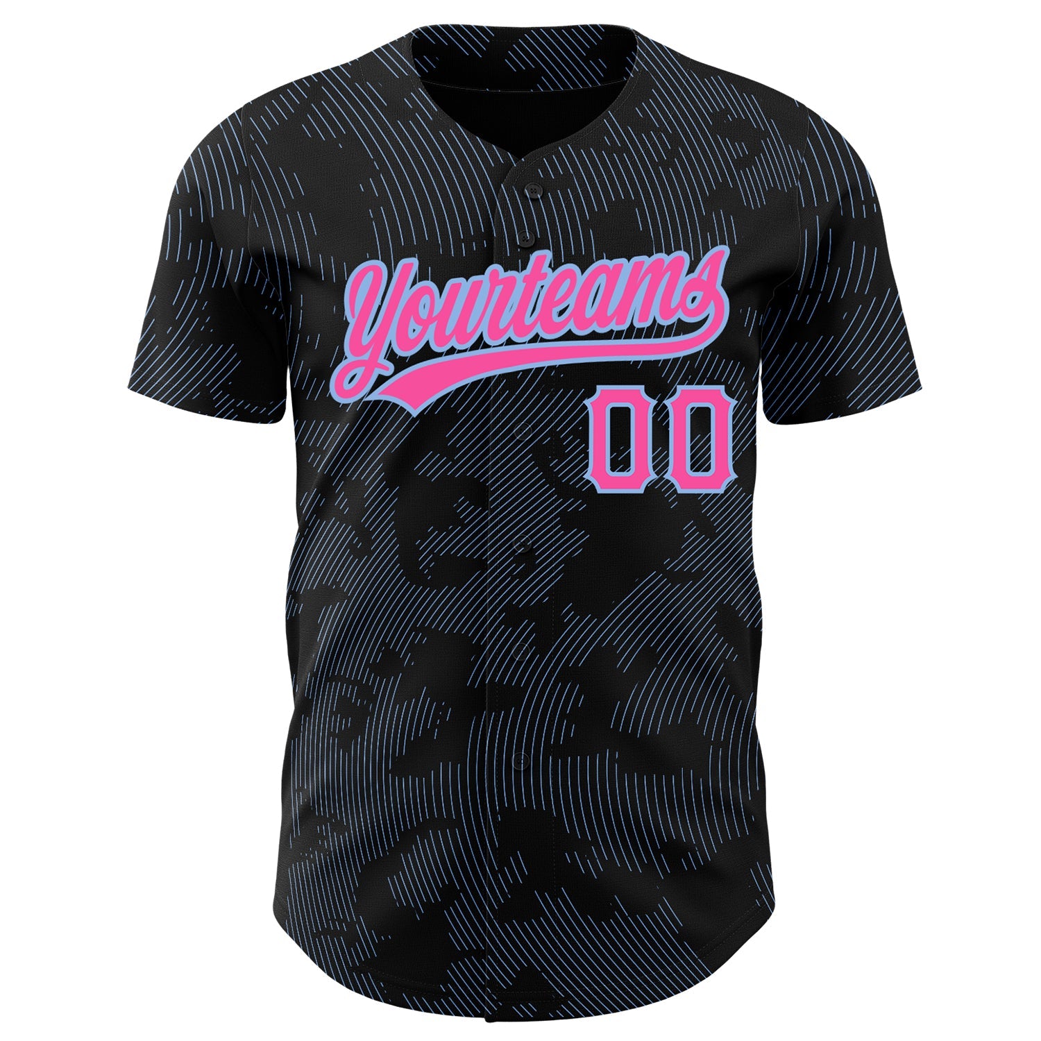 Custom Black Pink-Light Blue 3D Pattern Design Curve Lines Authentic Baseball Jersey view 2