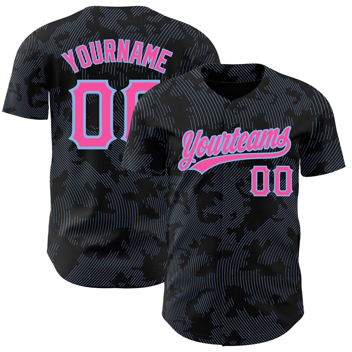 Custom Black Pink-Light Blue 3D Pattern Design Curve Lines Authentic Baseball Jersey - Main View