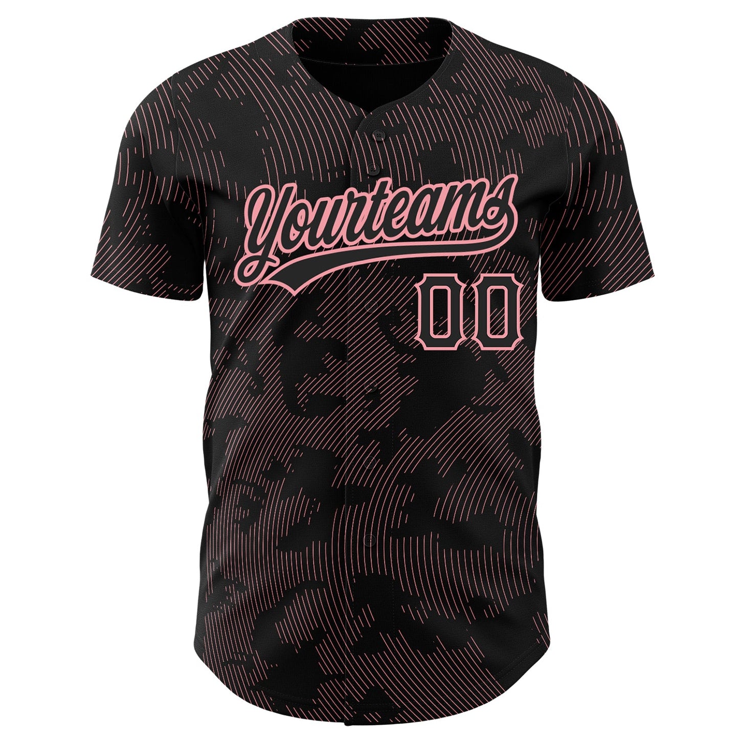 Custom Black Medium Pink 3D Pattern Design Curve Lines Authentic Baseball Jersey view 2