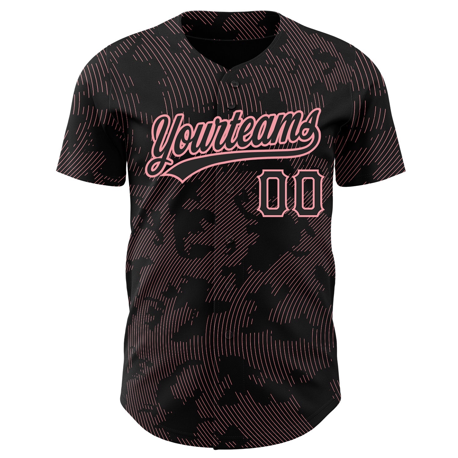 Custom Black Medium Pink 3D Pattern Design Curve Lines Authentic Baseball Jersey view 2