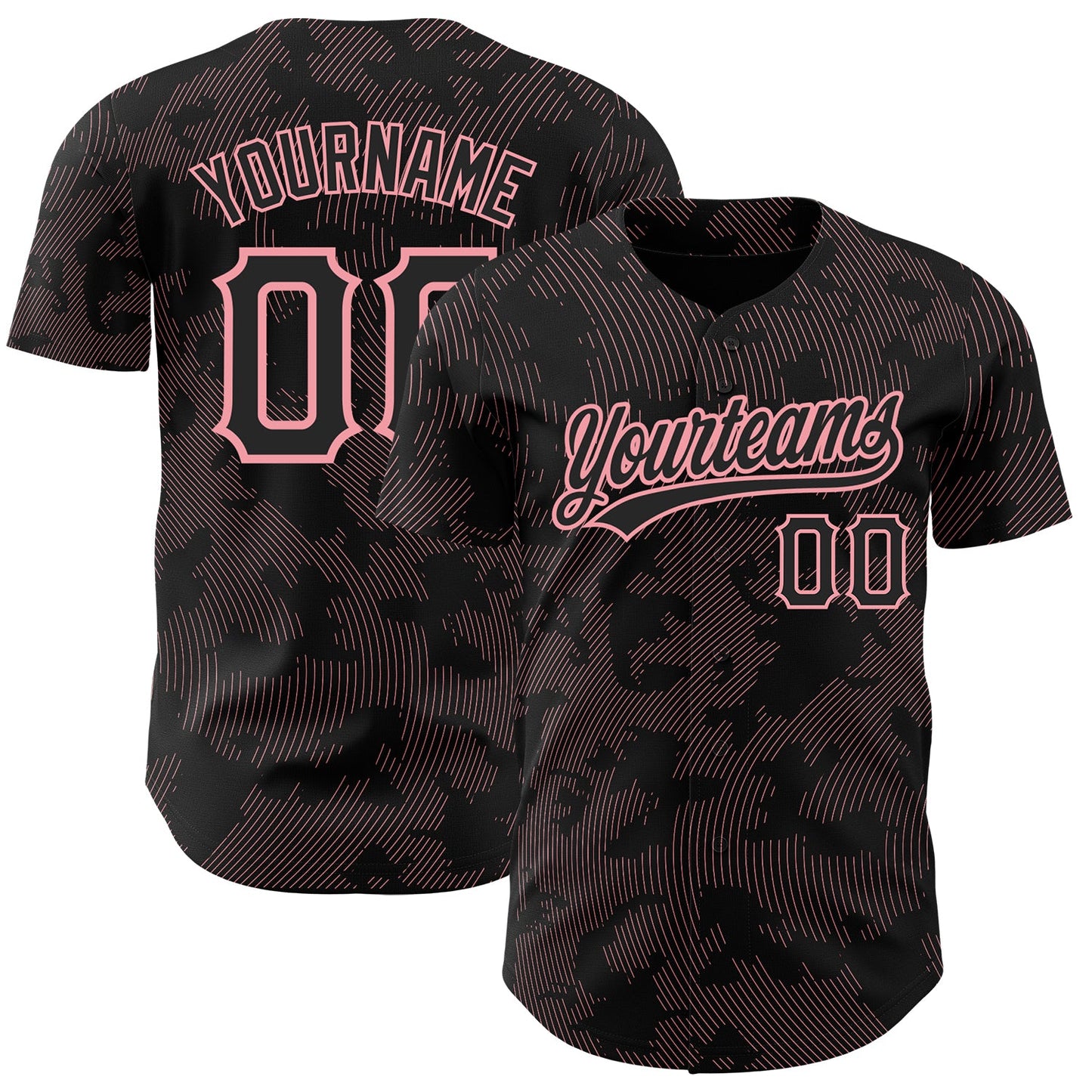 Custom Black Medium Pink 3D Pattern Design Curve Lines Authentic Baseball Jersey - Main View