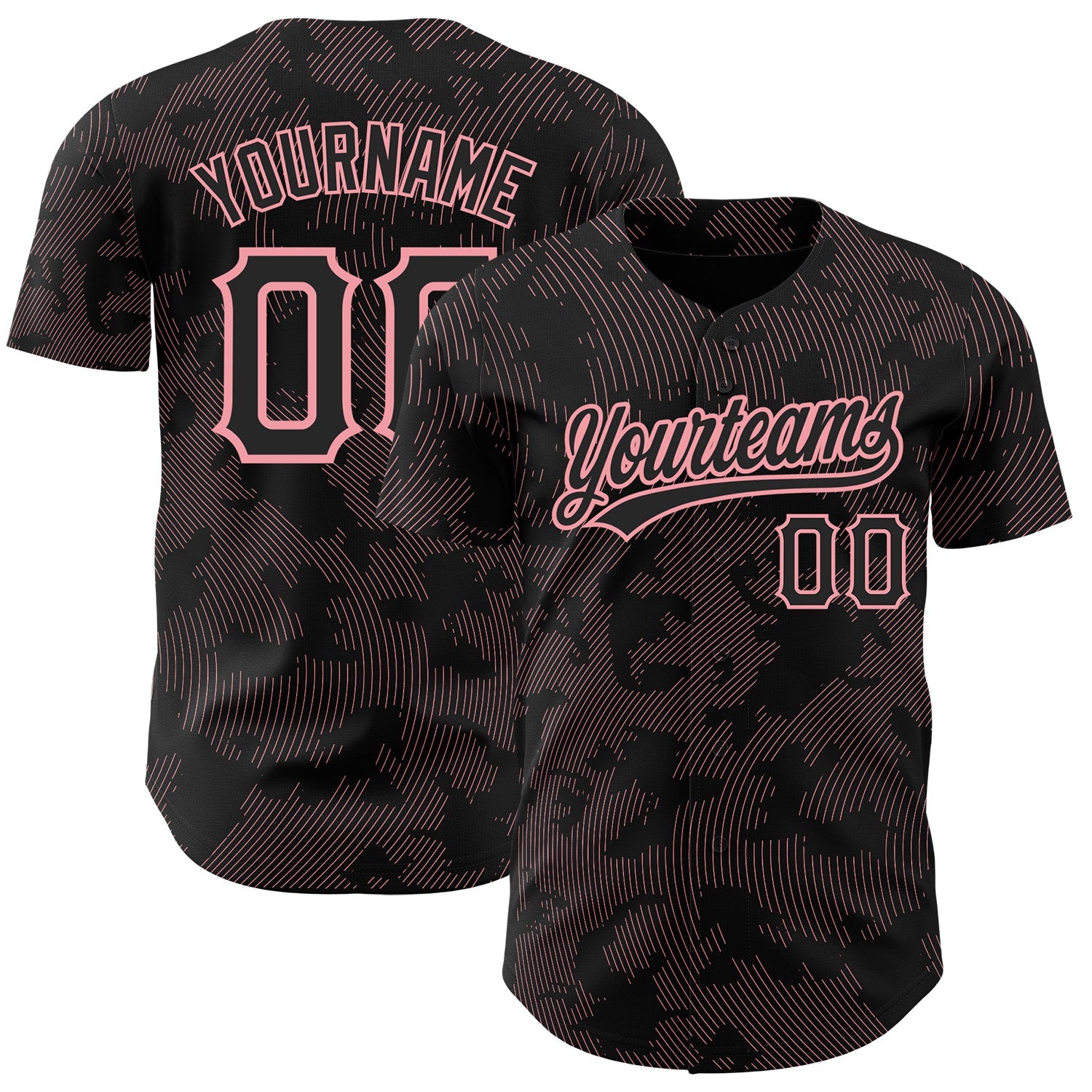 Custom Black Medium Pink 3D Pattern Design Curve Lines Authentic Baseball Jersey - Main View