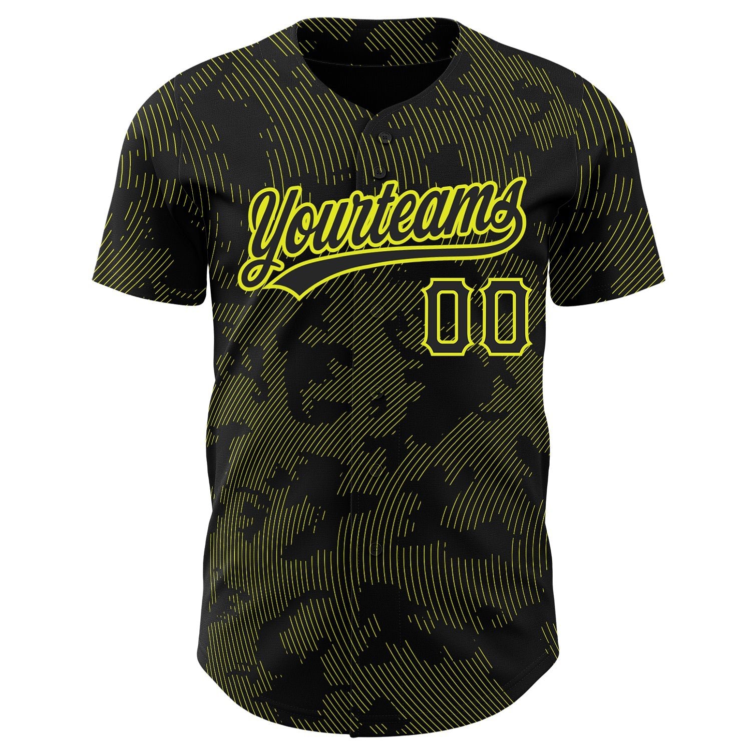 Custom Black Neon Yellow 3D Pattern Design Curve Lines Authentic Baseball Jersey view 2