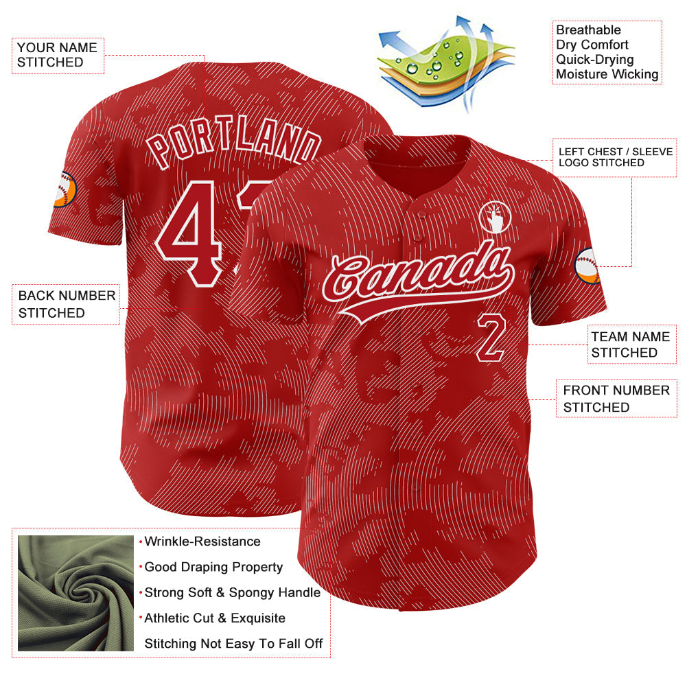 Custom Red White 3D Pattern Design Curve Lines Authentic Baseball Jersey view 3