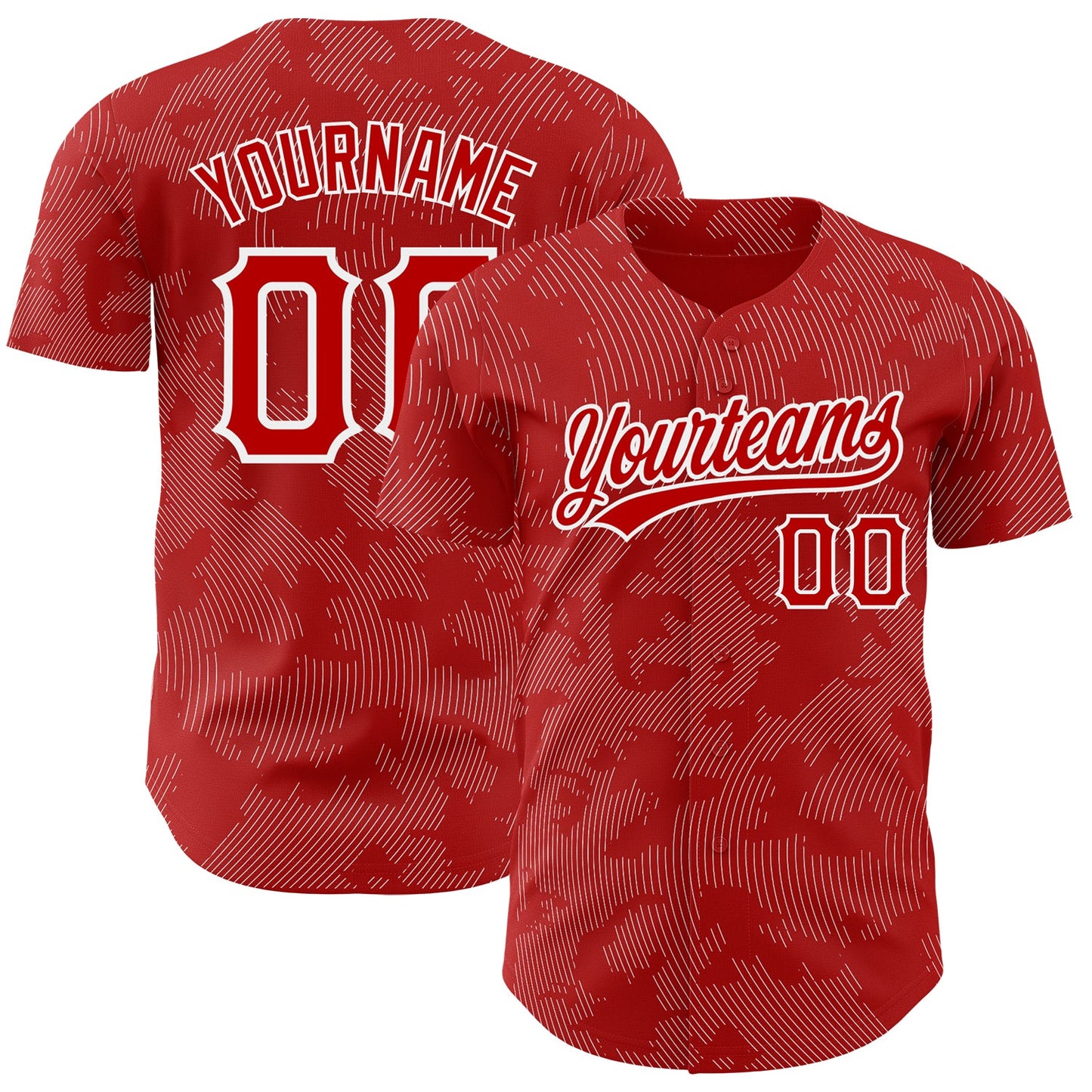 Custom Red White 3D Pattern Design Curve Lines Authentic Baseball Jersey - Main View