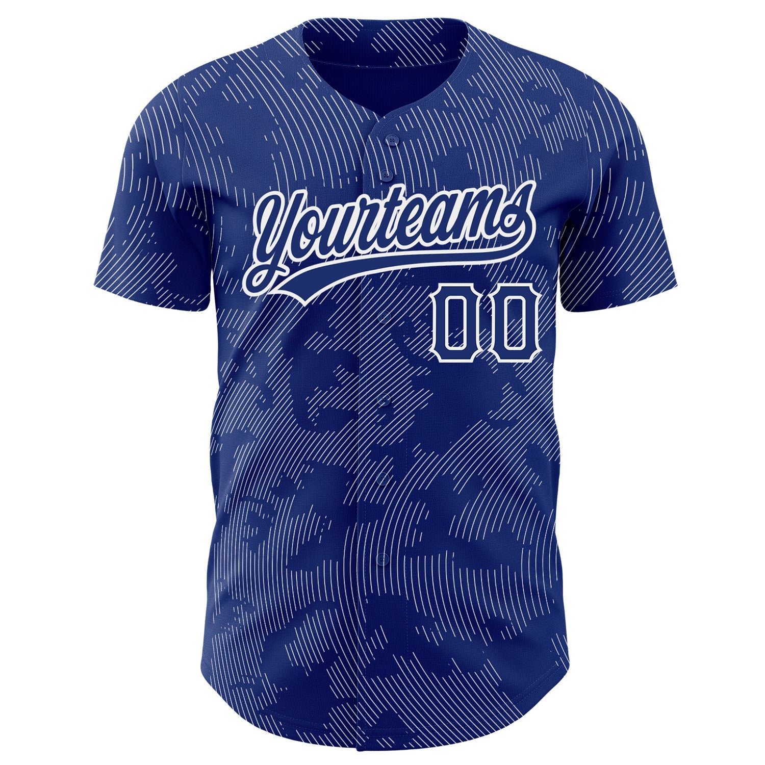 Custom Royal White 3D Pattern Design Curve Lines Authentic Baseball Jersey view 2
