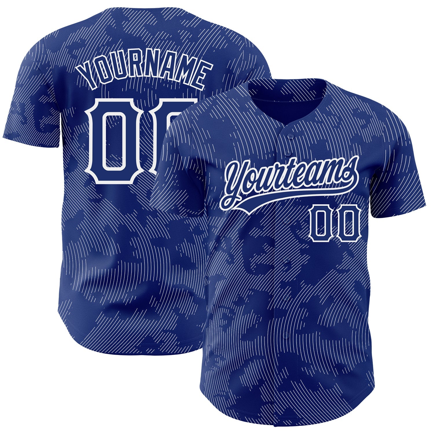 Custom Royal White 3D Pattern Design Curve Lines Authentic Baseball Jersey - Main View
