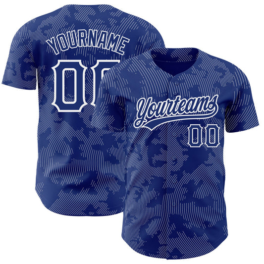 Custom Royal White 3D Pattern Design Curve Lines Authentic Baseball Jersey - Main View