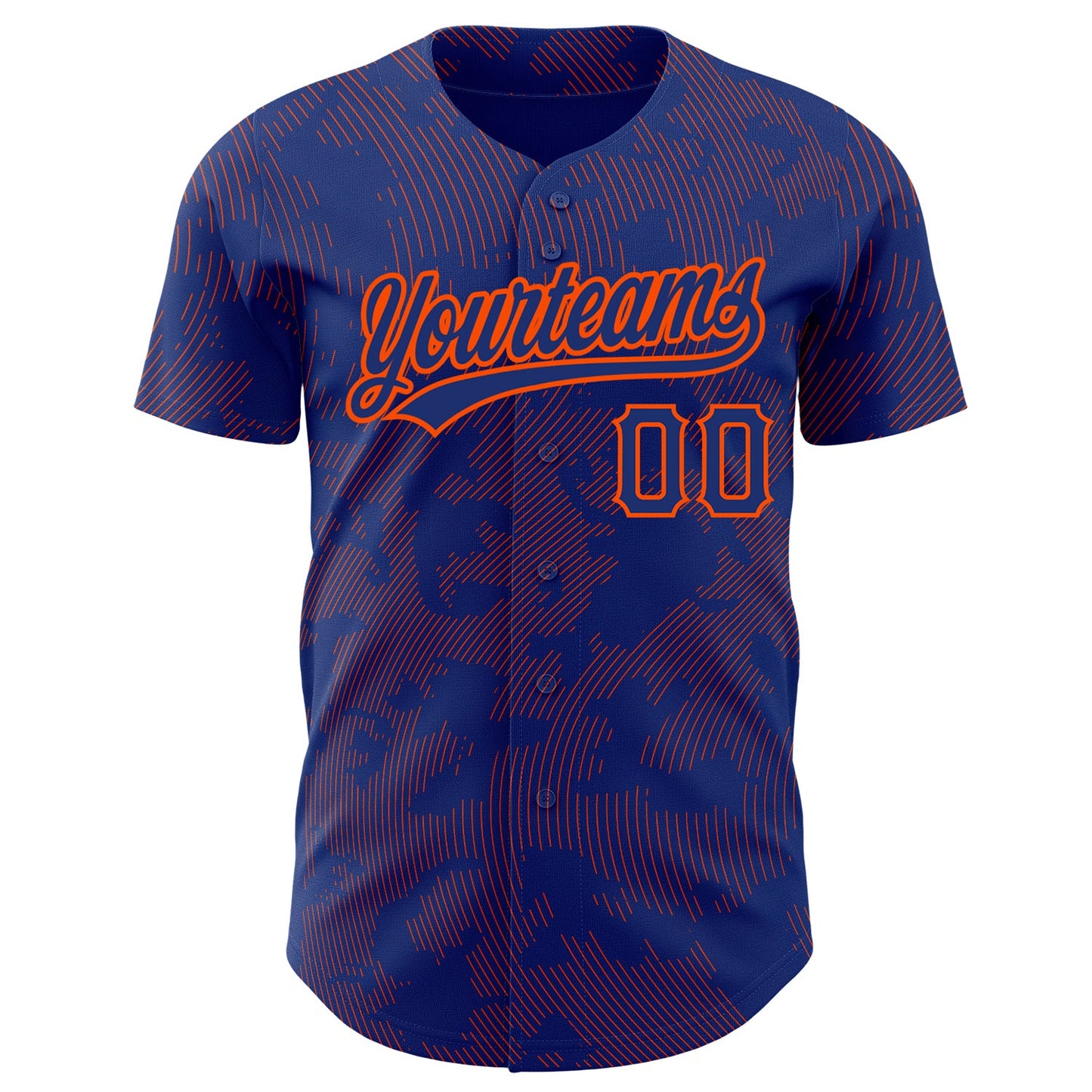 Custom Royal Orange 3D Pattern Design Curve Lines Authentic Baseball Jersey view 2