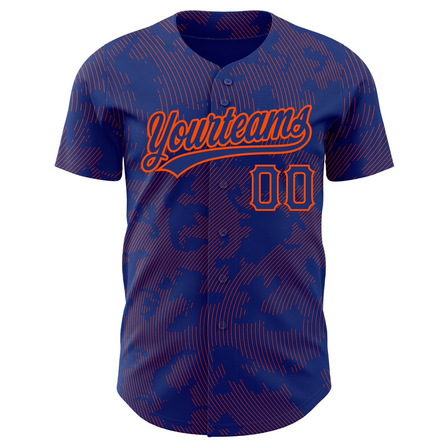 Custom Royal Orange 3D Pattern Design Curve Lines Authentic Baseball Jersey view 2