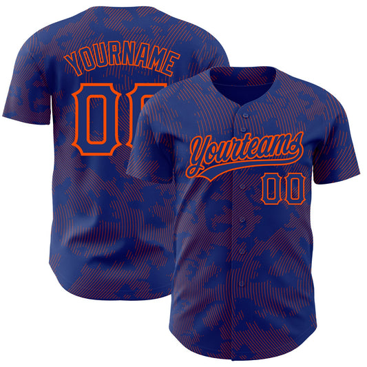 Custom Royal Orange 3D Pattern Design Curve Lines Authentic Baseball Jersey - Main View