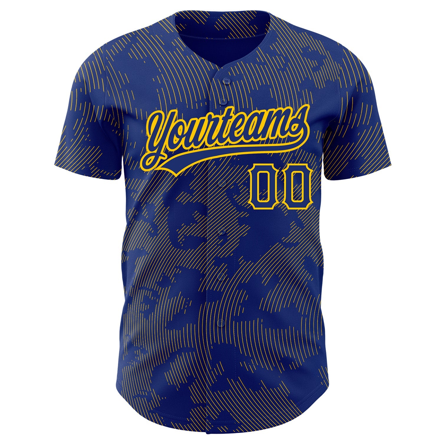 Custom Royal Yellow 3D Pattern Design Curve Lines Authentic Baseball Jersey view 2