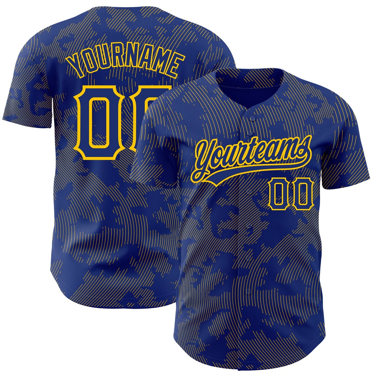 Custom Royal Yellow 3D Pattern Design Curve Lines Authentic Baseball Jersey - Main View