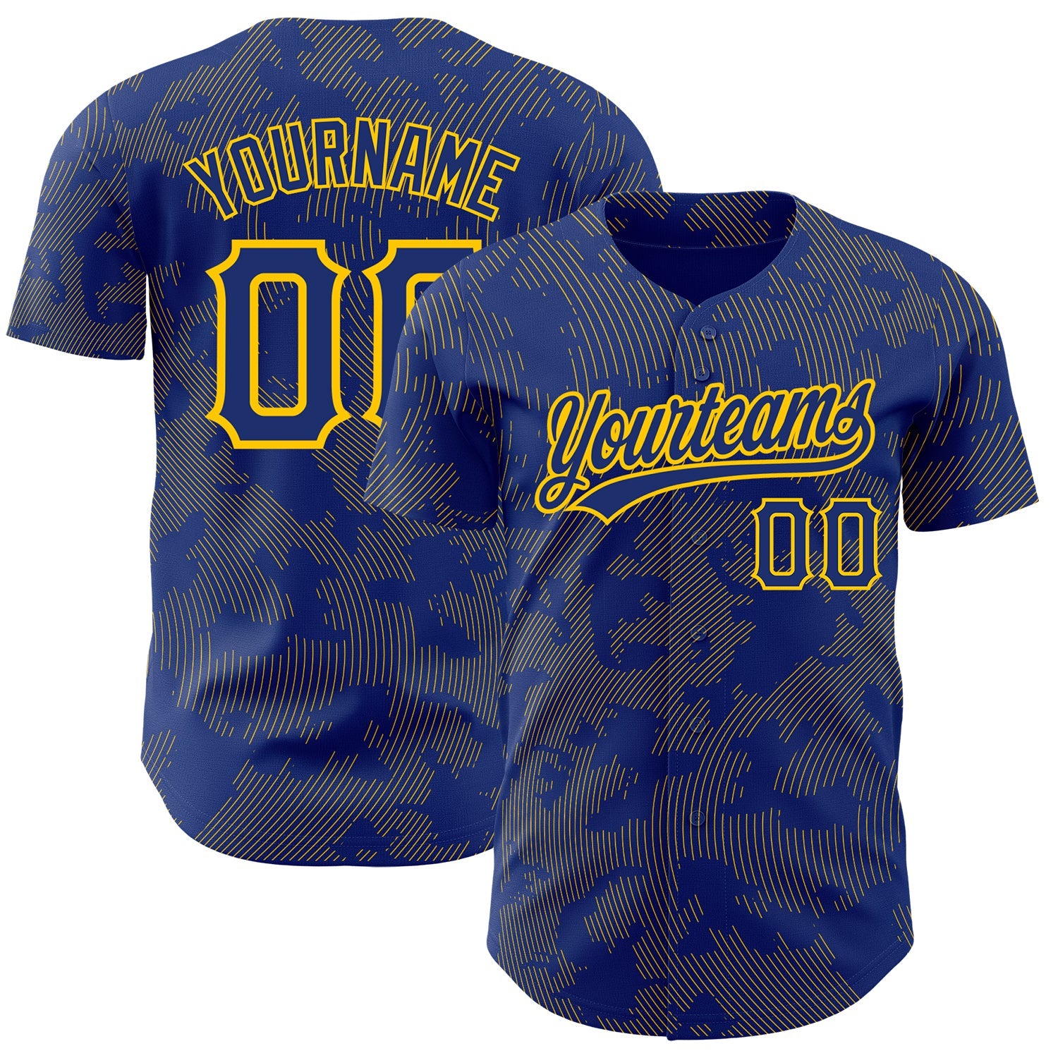 Custom Royal Yellow 3D Pattern Design Curve Lines Authentic Baseball Jersey - Main View