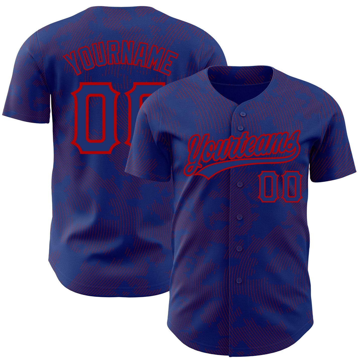 Custom Royal Red 3D Pattern Design Curve Lines Authentic Baseball Jersey - Main View